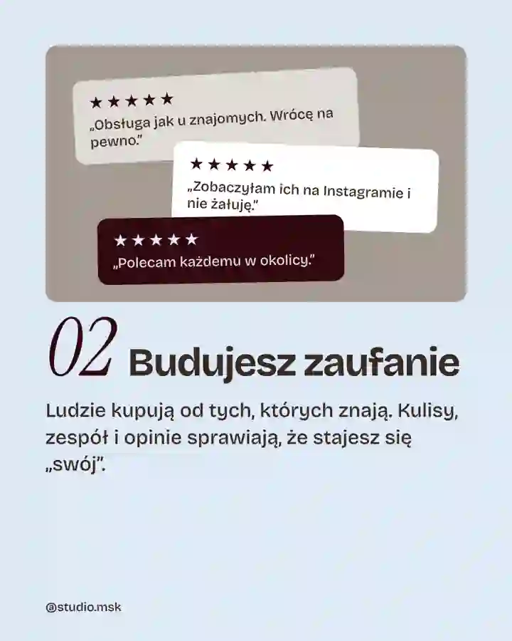 Slajd karuzeli: budujesz zaufanie, opinie klientów